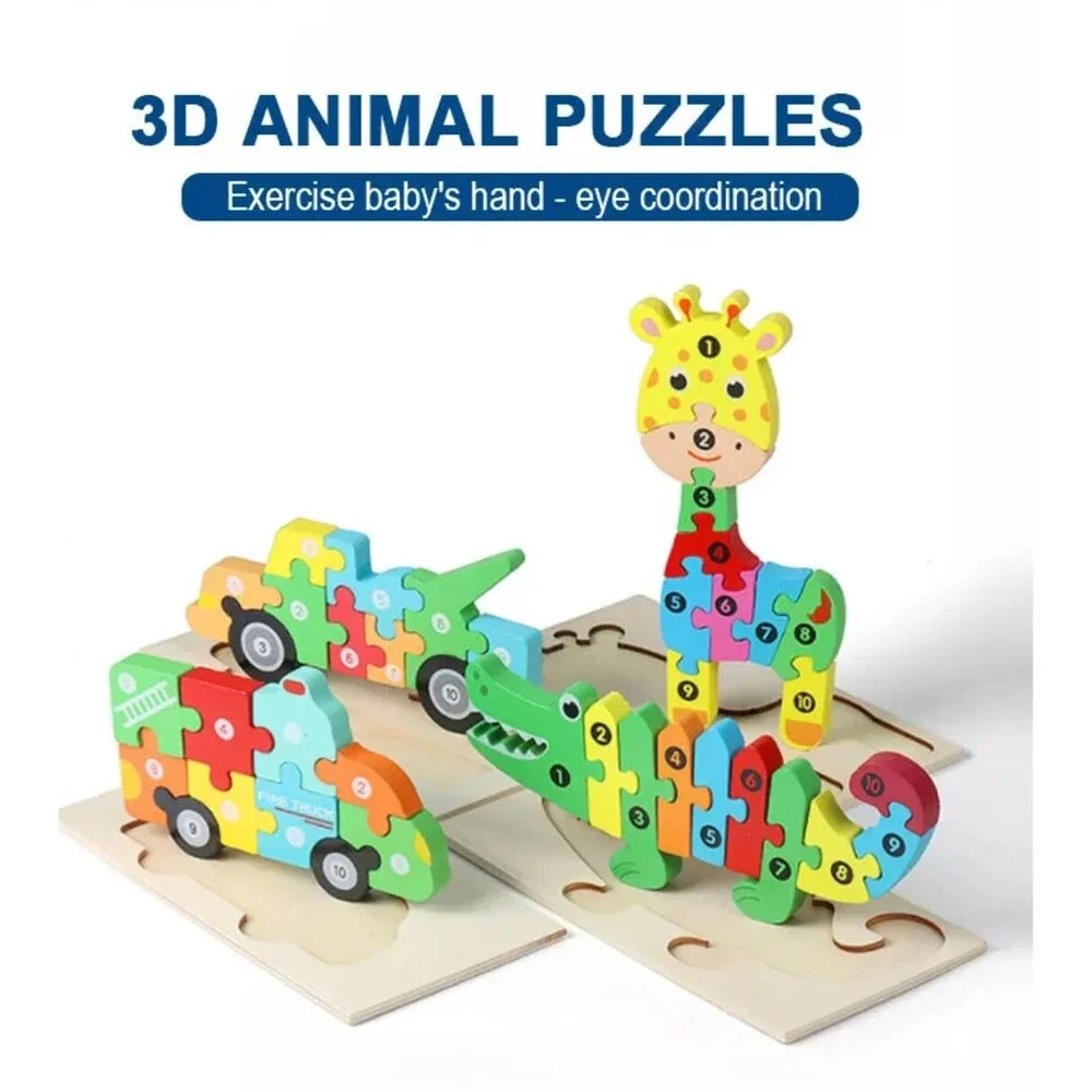 Montessori Wooden Jigsaw Puzzle: Numbers, Colors & Animals